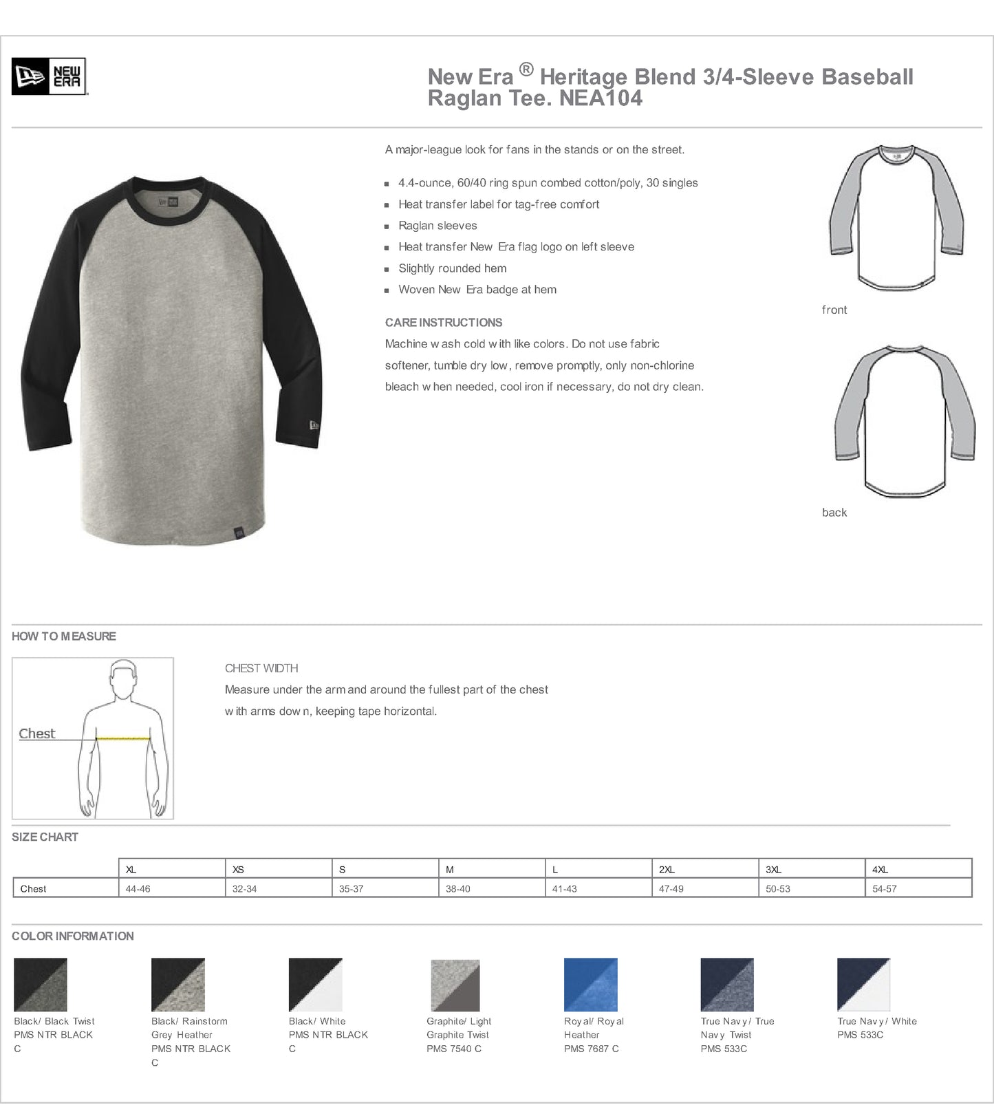 New Era Mens/Unisex 3/4 sleeve Baseball Raglan Tshirt
