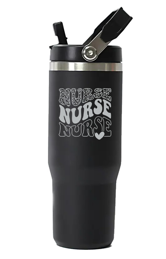 Engraved Flip Top Tumbler w/ handle (30 oz)