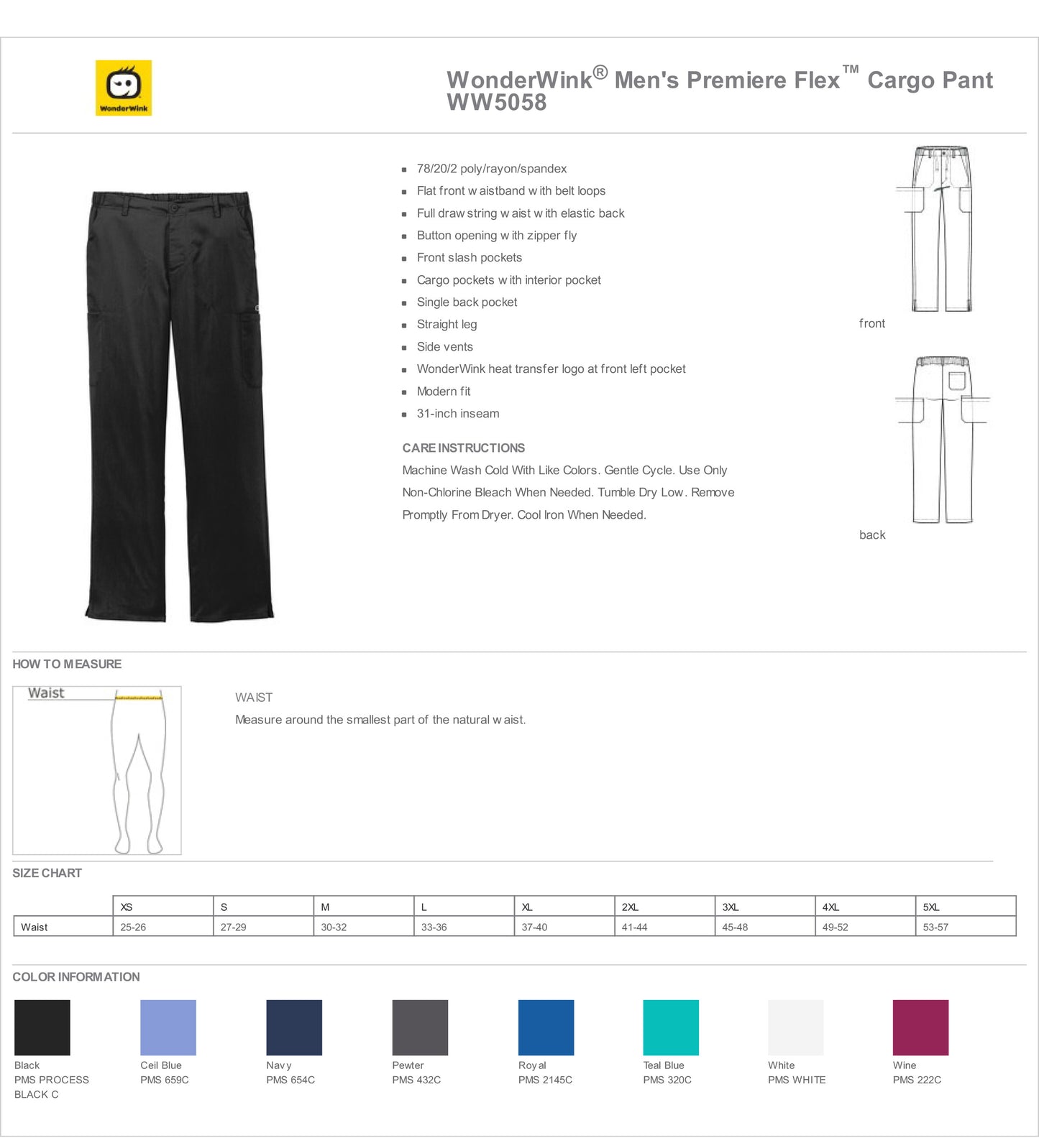 WonderWink Men's Premiere Flex Cargo Pant